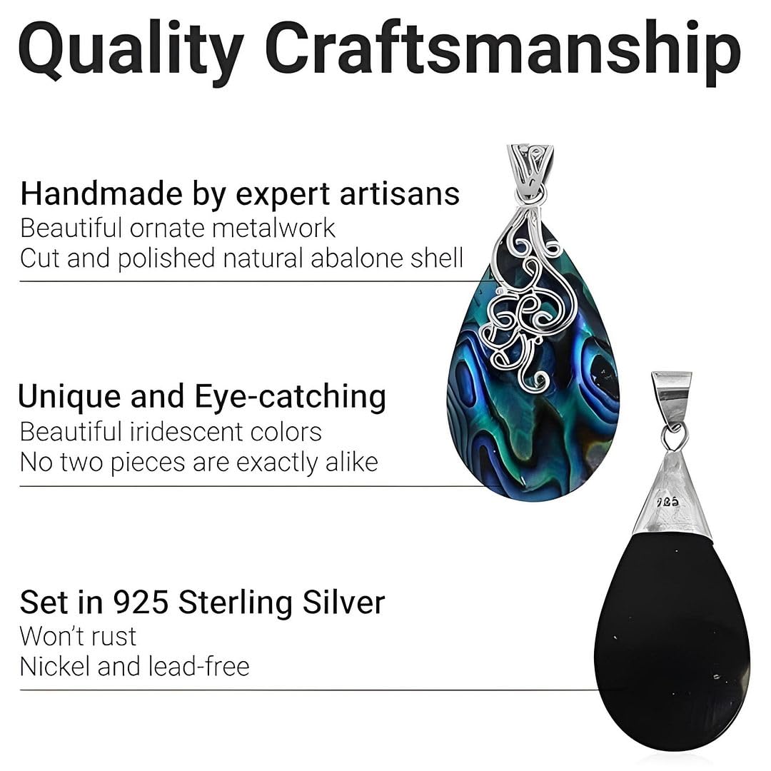 Shop LC Tear Drop Abalone Shell Pendant in 925 Sterling Silver - Boho Beach Summer Fashion Abalone Jewelry Gifts for Women - Image 4