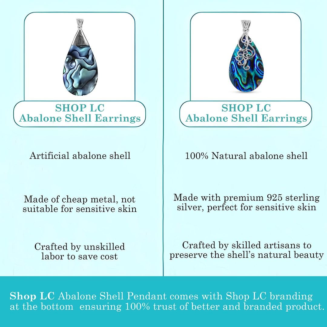 Shop LC Tear Drop Abalone Shell Pendant in 925 Sterling Silver - Boho Beach Summer Fashion Abalone Jewelry Gifts for Women - Image 5