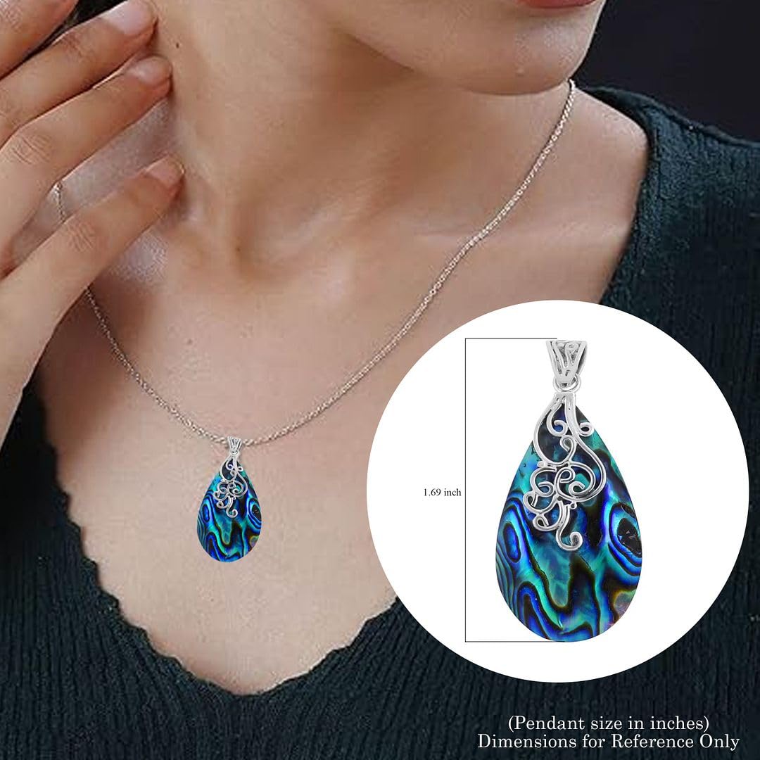 Shop LC Tear Drop Abalone Shell Pendant in 925 Sterling Silver - Boho Beach Summer Fashion Abalone Jewelry Gifts for Women - Image 6