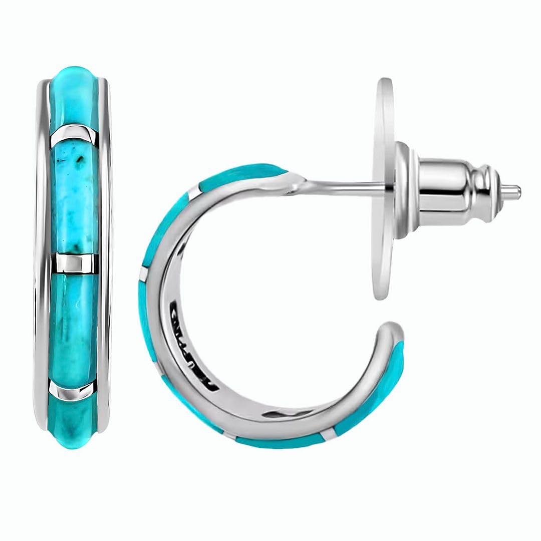 Shop LC Western Turquoise Earrings for Women - 925 Sterling Silver Turquoise Hoop Earrings - Western Jewelry Birthday Gifts