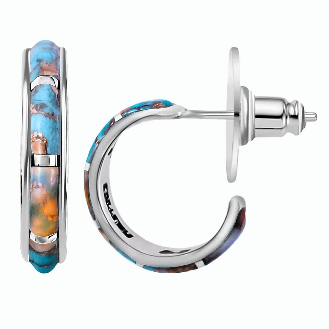Shop LC Western Turquoise Earrings for Women - 925 Sterling Silver Turquoise Hoop Earrings - Western Jewelry Birthday Gifts