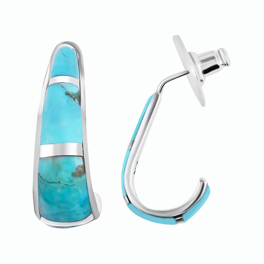 Shop LC Western Turquoise Earrings for Women - 925 Sterling Silver Turquoise Hoop Earrings - Western Jewelry Birthday Gifts