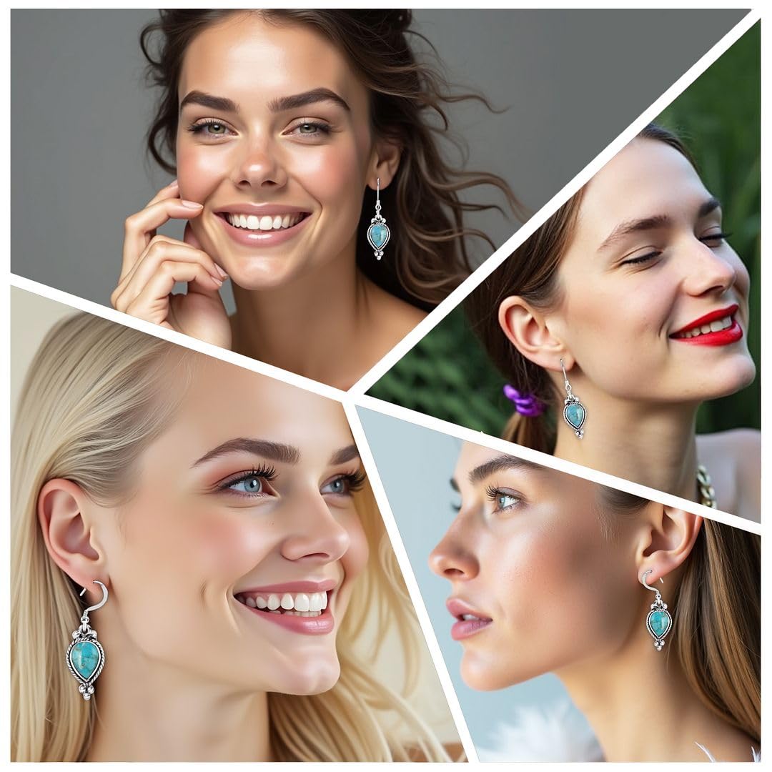 Shop LC Western Turquoise Earrings for Women in 925 Sterling Silver Drop Dangle Earrings Boho Turquoise Jewelry Gifts - Image 2