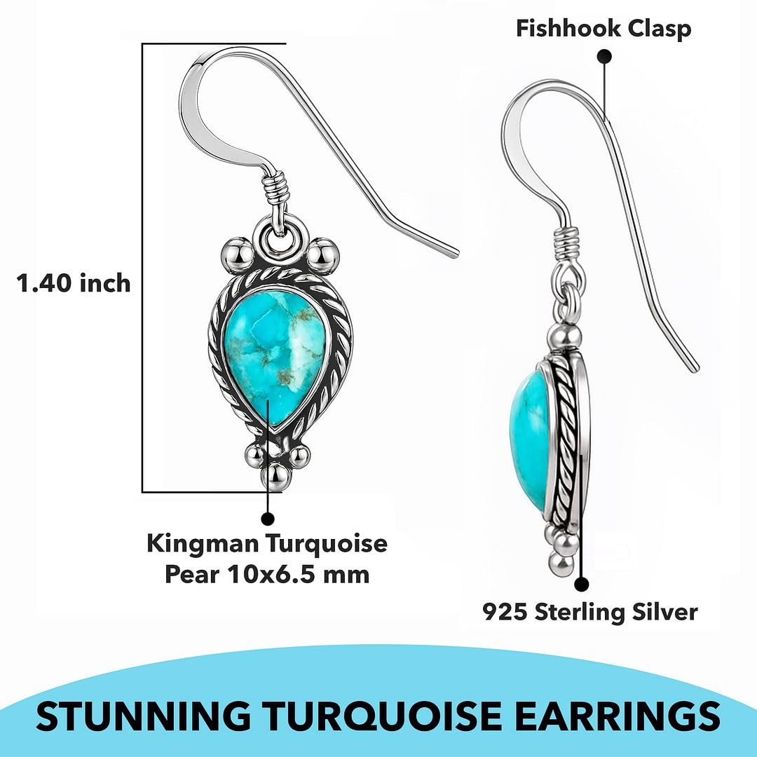 Shop LC Western Turquoise Earrings for Women in 925 Sterling Silver Drop Dangle Earrings Boho Turquoise Jewelry Gifts - Image 3