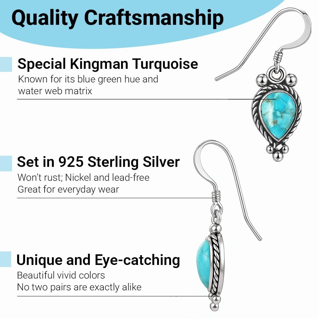 Shop LC Western Turquoise Earrings for Women in 925 Sterling Silver Drop Dangle Earrings Boho Turquoise Jewelry Gifts - Image 5