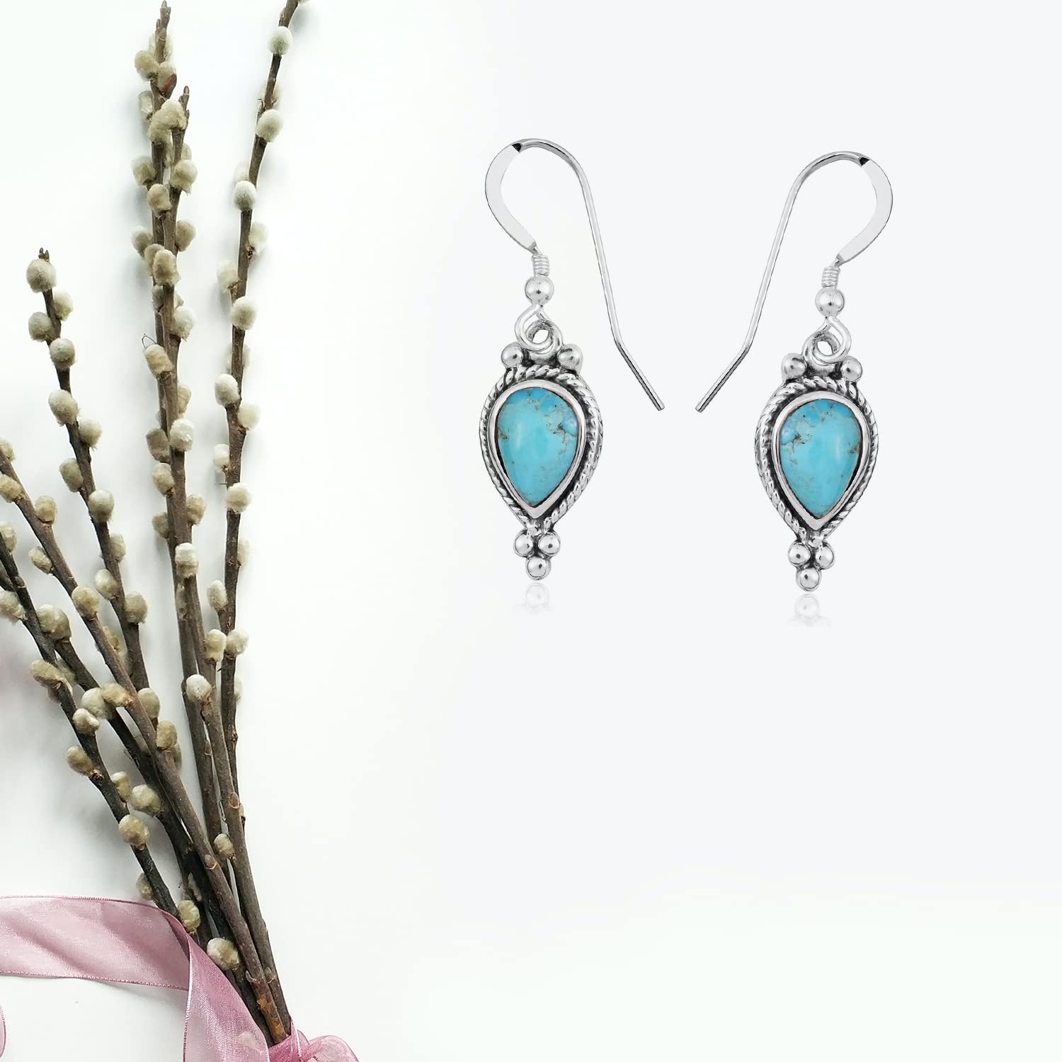 Shop LC Western Turquoise Earrings for Women in 925 Sterling Silver Drop Dangle Earrings Boho Turquoise Jewelry Gifts - Image 7