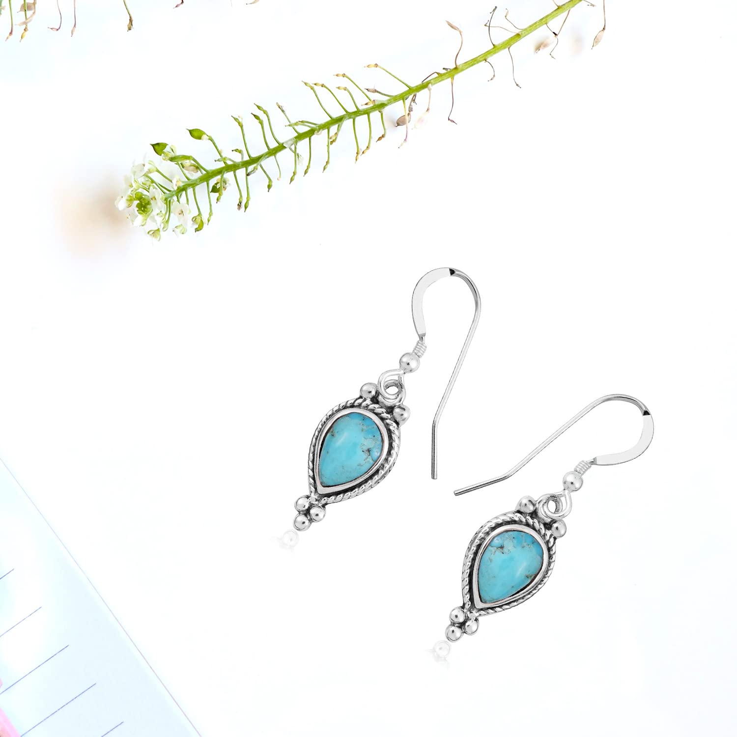Shop LC Western Turquoise Earrings for Women in 925 Sterling Silver Drop Dangle Earrings Boho Turquoise Jewelry Gifts - Image 8