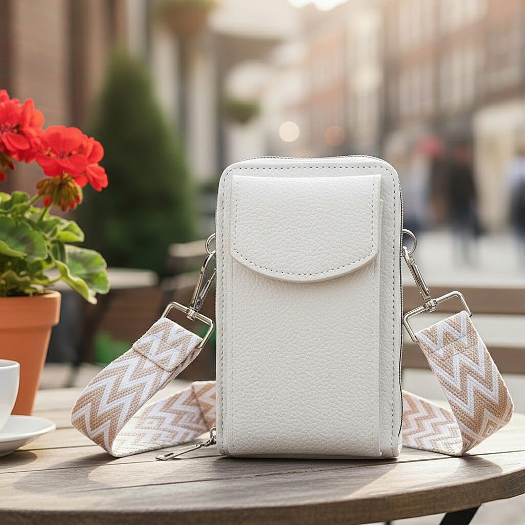 Shop LC White Litchi Embossed Faux Leather Crossbody Bag with Woven Shoulder Strap - Image 2