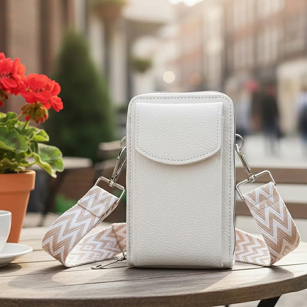 Shop LC White Litchi Embossed Faux Leather Crossbody Bag with Woven Shoulder Strap - Image 3