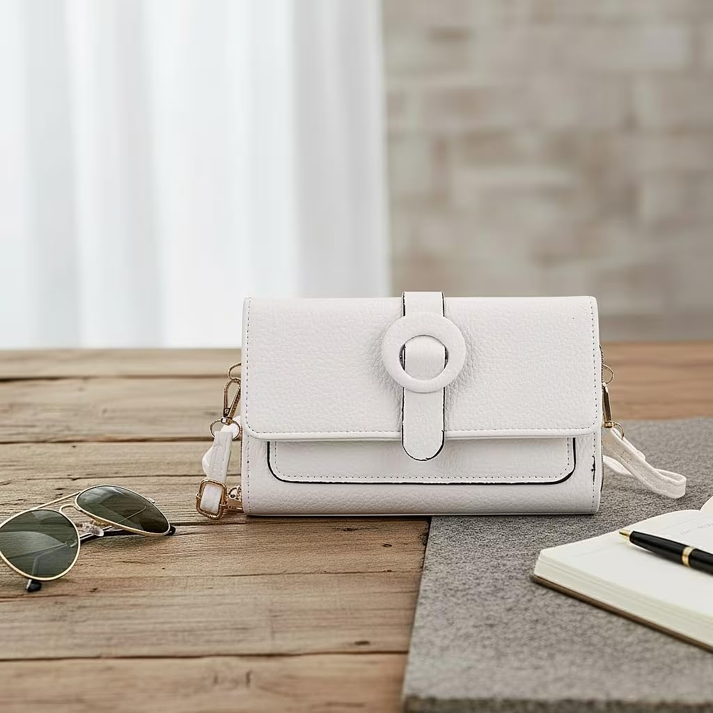 Shop LC White Solid Faux Leather Crossbody Wallet with Shoulder Strap - Image 2