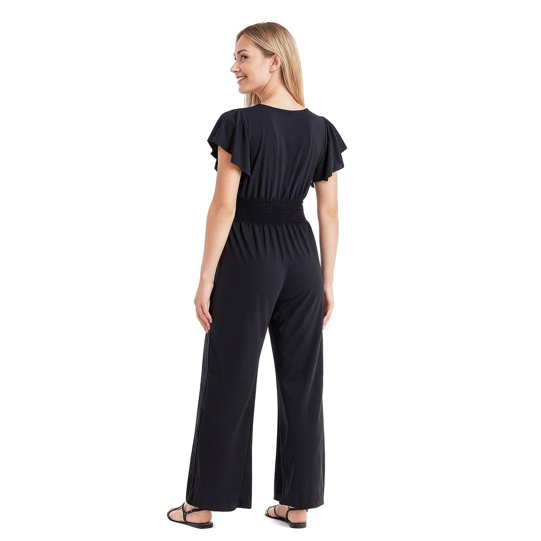 Shop LC Women's Casual Loose Overalls Jumpsuits for Women One Piece Flutter Sleeve Printed Rompers With Pockets Gifts - Image 3