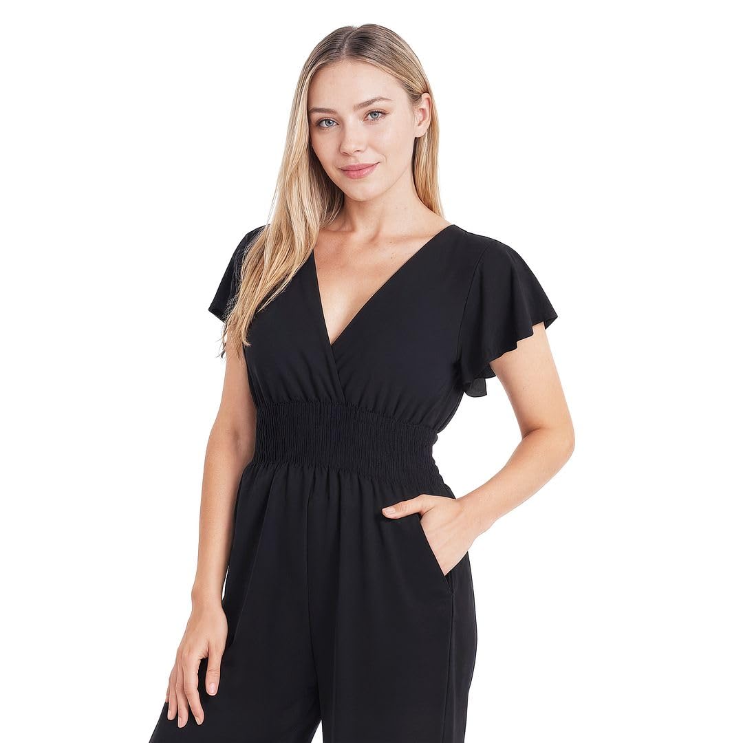 Shop LC Women's Casual Loose Overalls Jumpsuits for Women One Piece Flutter Sleeve Printed Rompers With Pockets Gifts - Image 4
