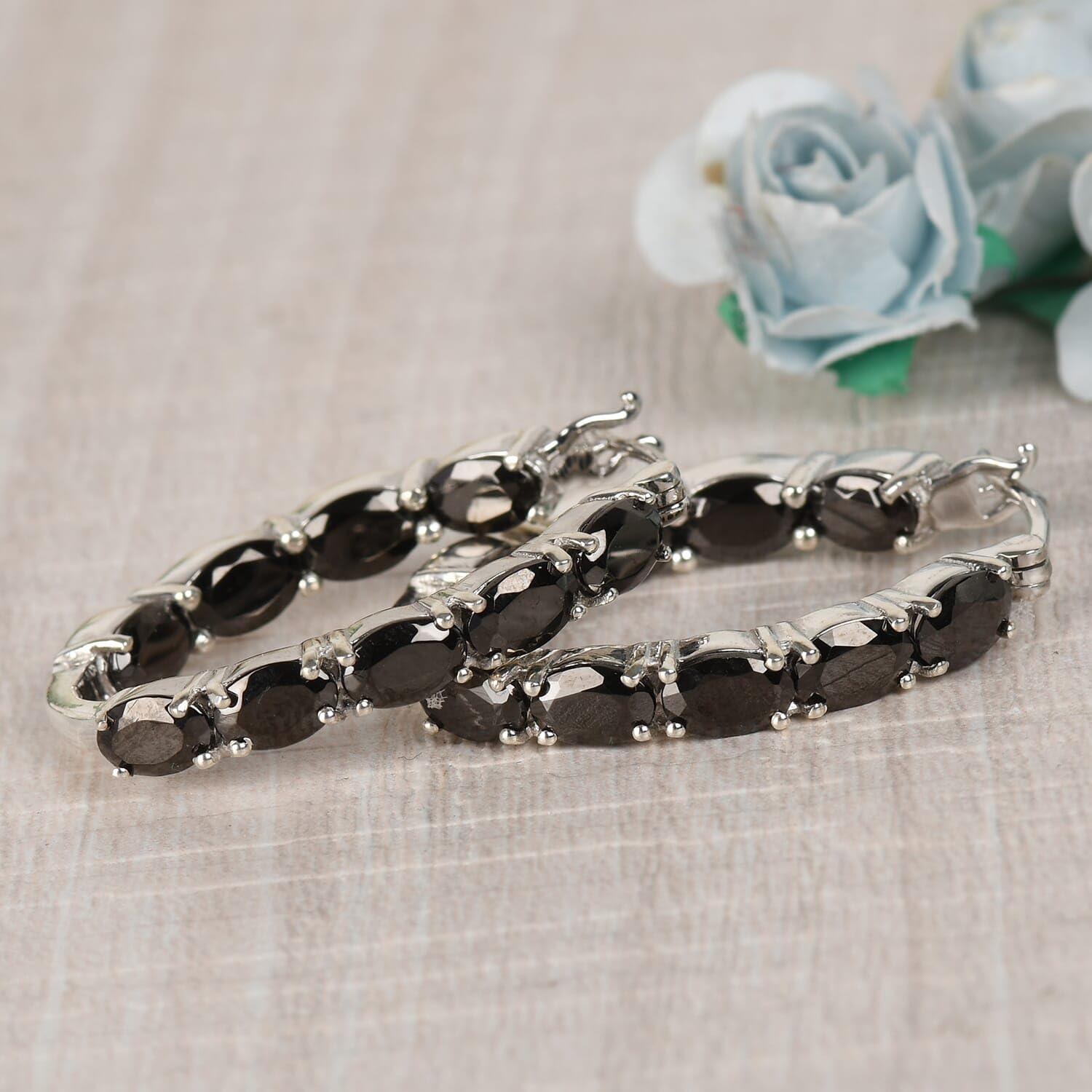 Shungite Black Hoop Earrings for Women 925 Sterling Silver Platinum Plated - Black Earrings for Women Shungite Jewelry for Womens Birthday Christmas Gifts - Image 2