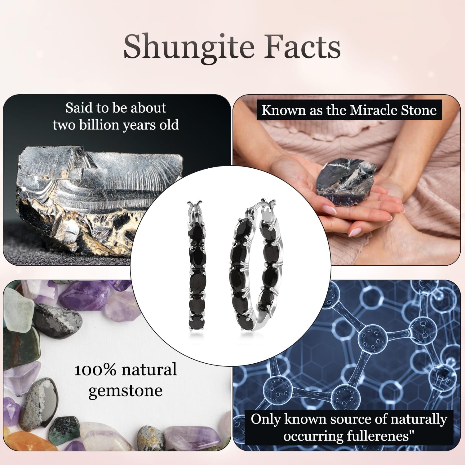 Shungite Black Hoop Earrings for Women 925 Sterling Silver Platinum Plated - Black Earrings for Women Shungite Jewelry for Womens Birthday Christmas Gifts - Image 5