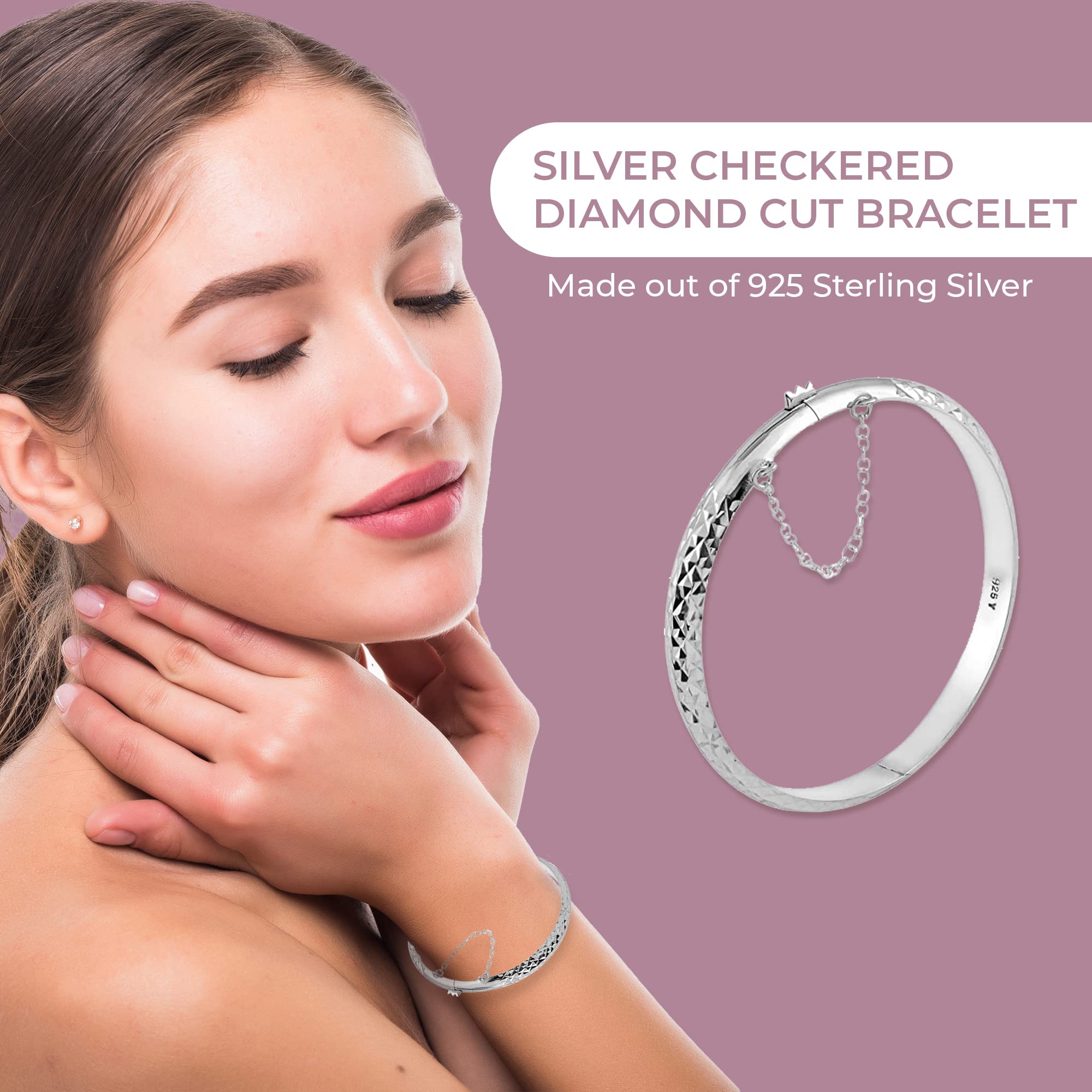 Silver Bangle Bracelets for Women - 925 Sterling Silver Bracelets for Women - Textured Charm Cuff Anniversary Engagement Boho Jewelry for Her (7-8 In) 7.80 Grams Christmas Gifts - Image 4