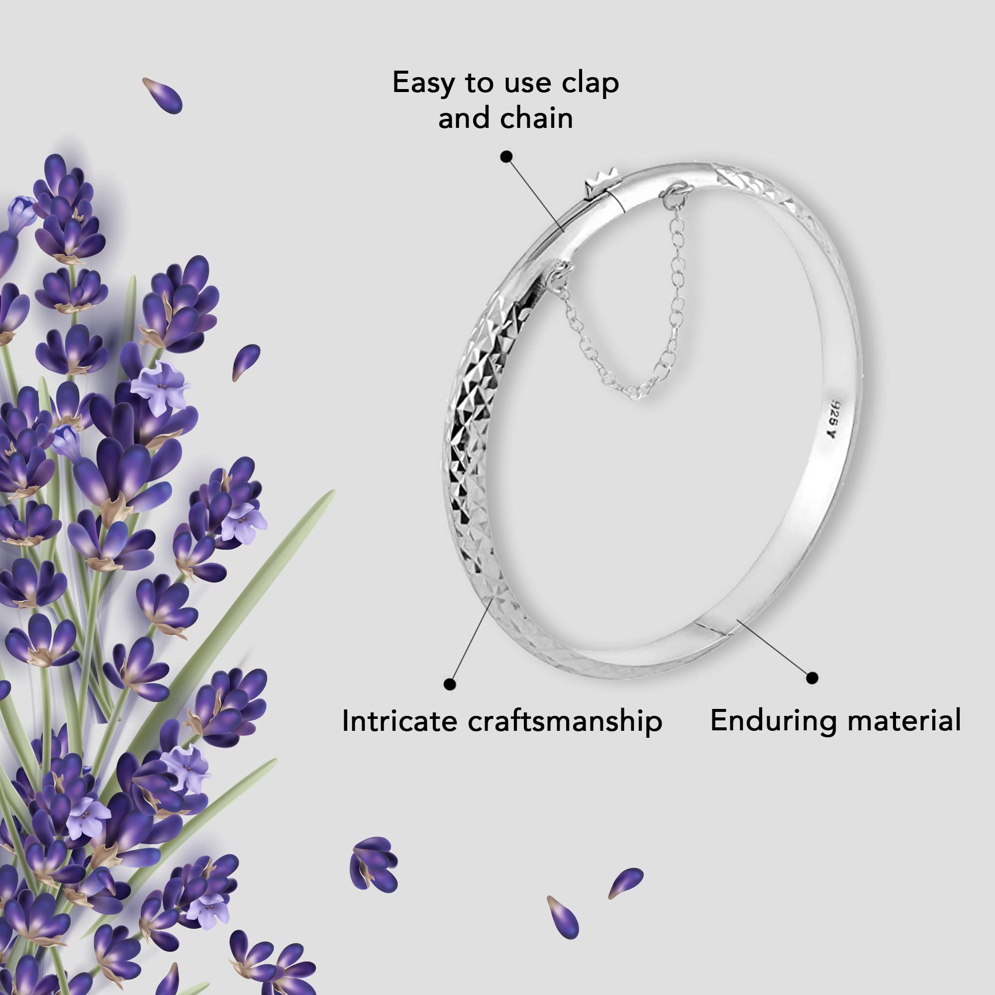 Silver Bangle Bracelets for Women - 925 Sterling Silver Bracelets for Women - Textured Charm Cuff Anniversary Engagement Boho Jewelry for Her (7-8 In) 7.80 Grams Christmas Gifts - Image 5