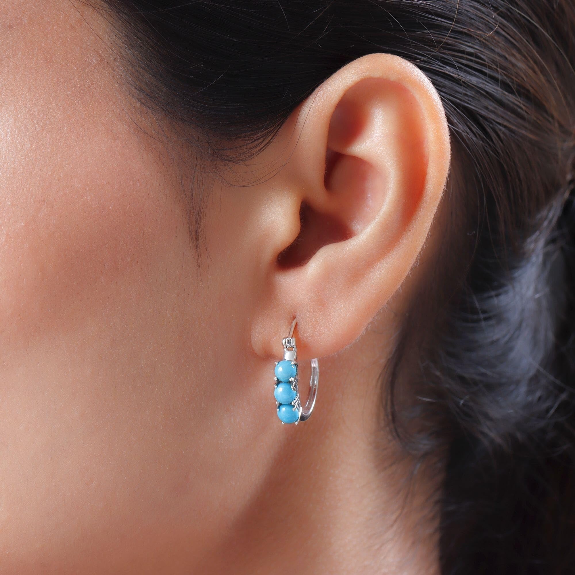 Sleeping Beauty Turquoise 925 Sterling Silver Earrings for Women Jewelry Ct 1.48 Birthday Christmas Gifts for Women - Image 2