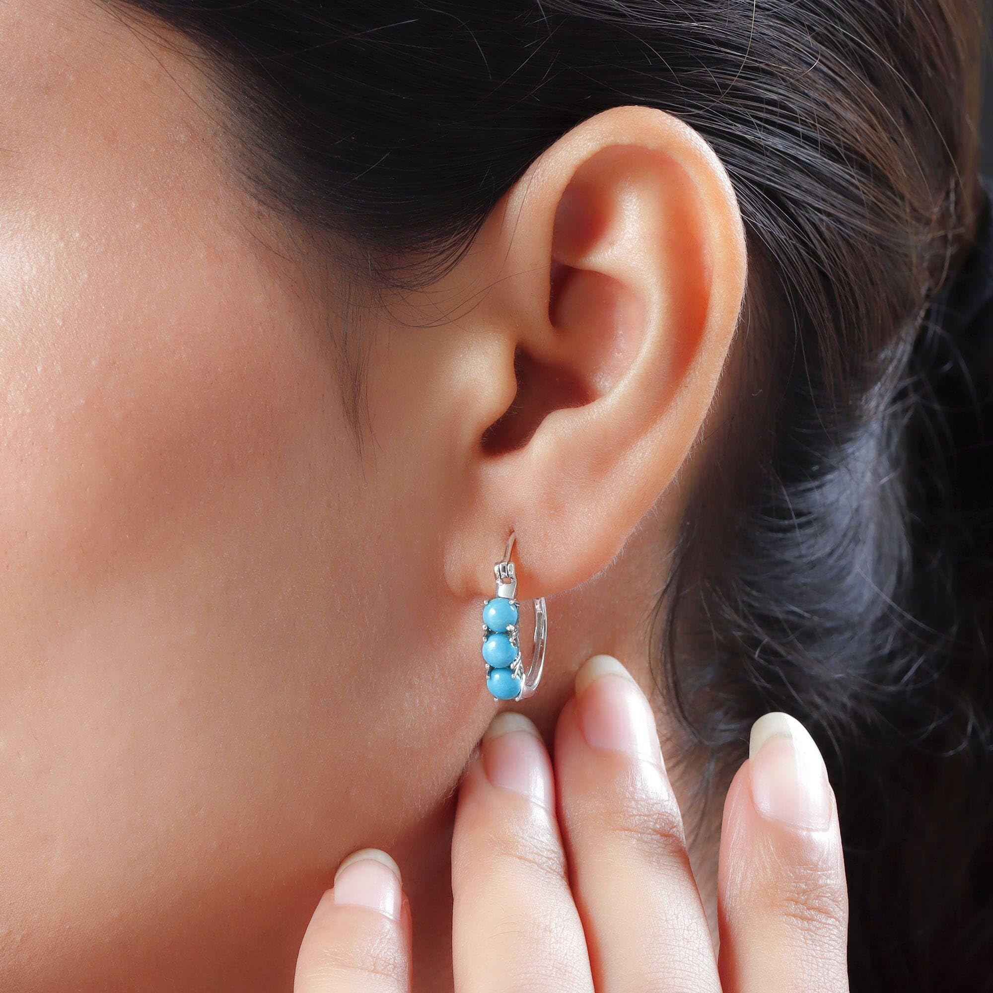 Sleeping Beauty Turquoise 925 Sterling Silver Earrings for Women Jewelry Ct 1.48 Birthday Christmas Gifts for Women - Image 3