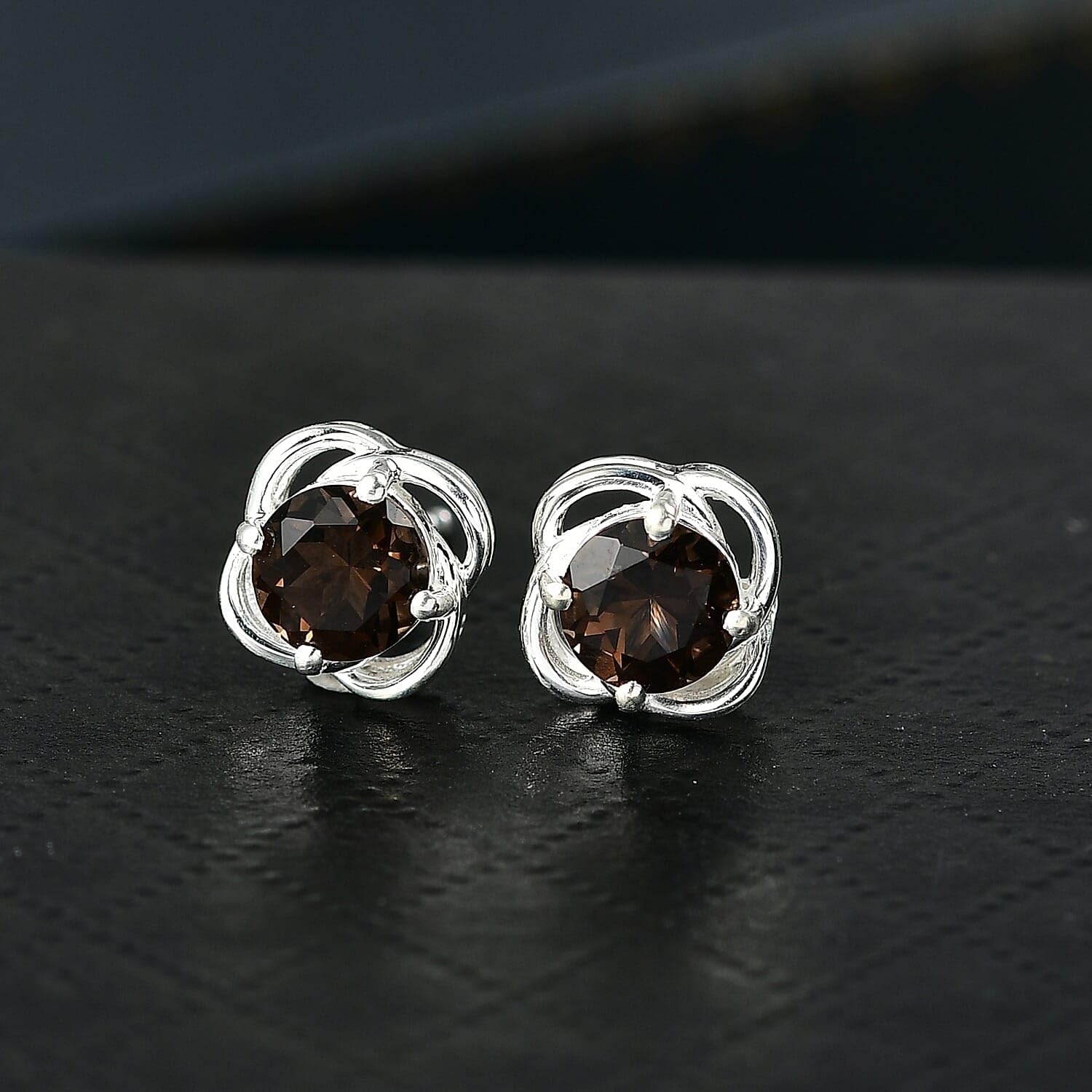 Smoky Quartz 1.40 ctw Stud Earrings in Sterling Silver Christmas Gifts - Image 2