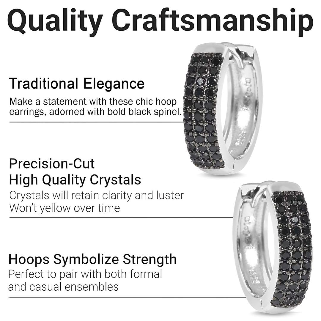 Spinel Hoop Black Earrings for Women in 925 Sterling Silver Huggie Hoops for Mom - Cute Unique Gemstone Birthstone Spinel Jewelry - Anniversary Engagement Christmas Gifts for Her - Image 4