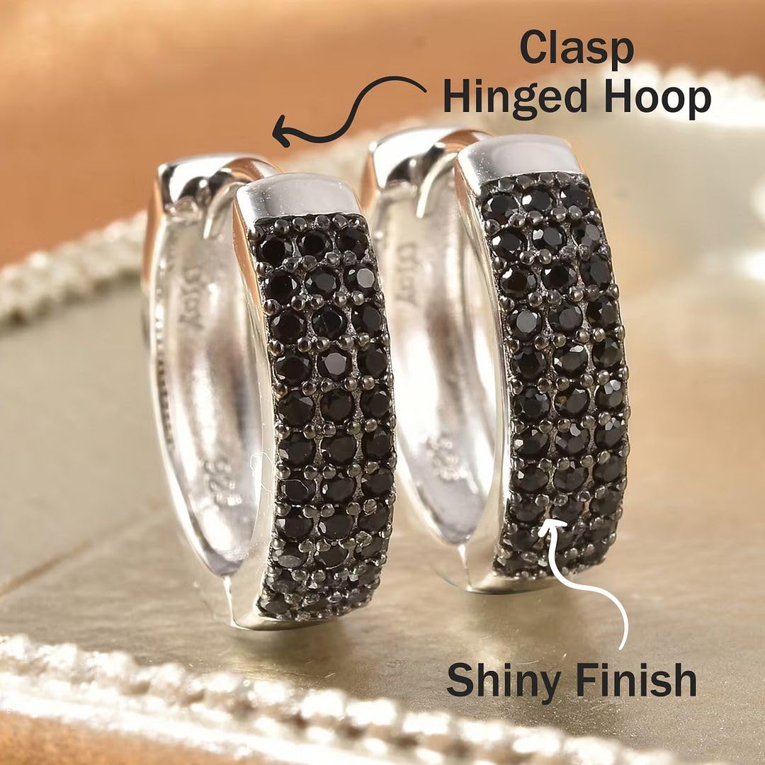 Spinel Hoop Black Earrings for Women in 925 Sterling Silver Huggie Hoops for Mom - Cute Unique Gemstone Birthstone Spinel Jewelry - Anniversary Engagement Christmas Gifts for Her - Image 5