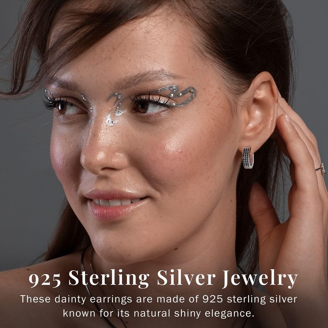Spinel Hoop Black Earrings for Women in 925 Sterling Silver Huggie Hoops for Mom - Cute Unique Gemstone Birthstone Spinel Jewelry - Anniversary Engagement Christmas Gifts for Her - Image 6