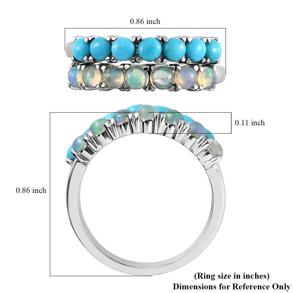 Stackable Turquoise Ring & Opal Ring Set of 2 Stackable Rings for Women Set - Boho Western Band Promise Stainless Steel Turquoise Jewelry for Women - Christmas Gifts for Her- 1.30 ctw - Image 7