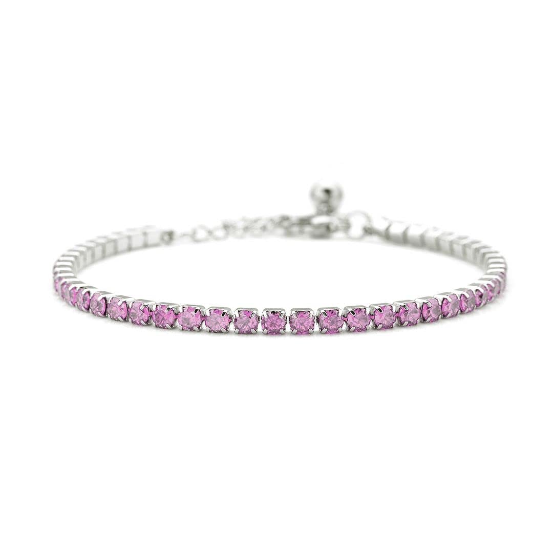 Stainless Steel Tennis Bracelet - Adjustable Cubic Zirconia Bracelet for Women - Dainty White, Pink & Orange CZ Bridal Bracelets - 6.5" Length with a 2" ExtenderJewelry Birthday Christmas Gifts