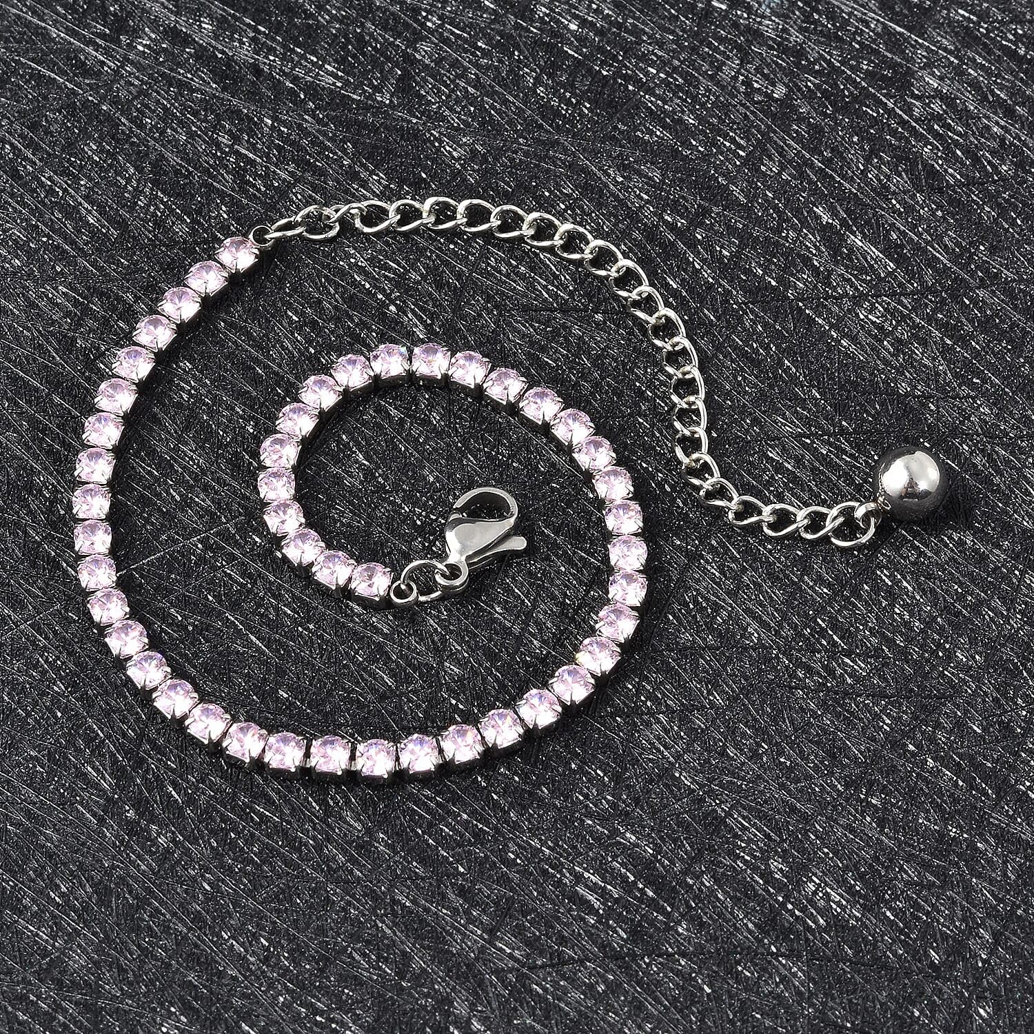 Stainless Steel Tennis Bracelet - Adjustable Cubic Zirconia Bracelet for Women - Dainty White, Pink & Orange CZ Bridal Bracelets - 6.5" Length with a 2" ExtenderJewelry Birthday Christmas Gifts - Image 2