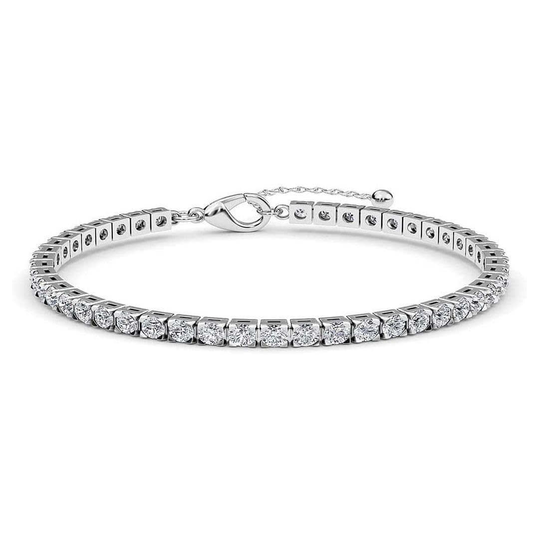 Stainless Steel Tennis Bracelet - Adjustable Cubic Zirconia Bracelet for Women - Dainty CZ Crystal Bridal Bracelets - 7" Length with a 2" Extender Costume Jewelry for Women Christmas Gifts