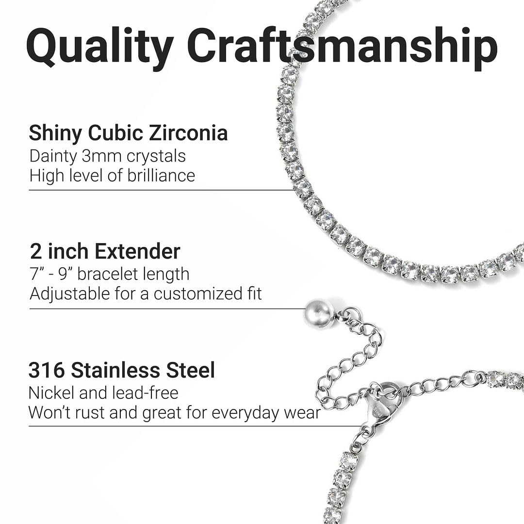 Stainless Steel Tennis Bracelet - Adjustable Cubic Zirconia Bracelet for Women - Dainty CZ Crystal Bridal Bracelets - 7" Length with a 2" Extender Costume Jewelry for Women Christmas Gifts - Image 3