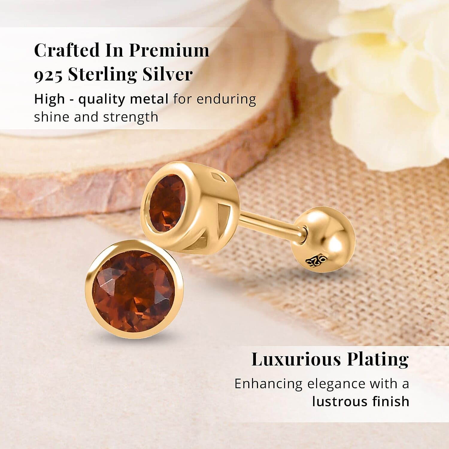 Stud Earrings in 18K Vermeil Yellow Gold Over Sterling Silver Jewelry for Women Christmas Gifts - Image 3