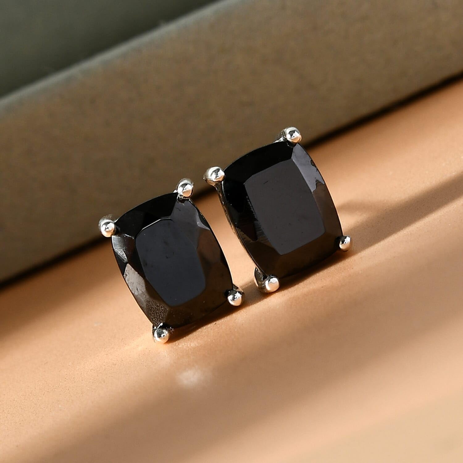 Stud Solitaire Earrings Platinum Plated 925 Sterling Silver Black Karelian Shungite Unique Birthday Christmas Gifts for Women Ct 2.1 - Image 2