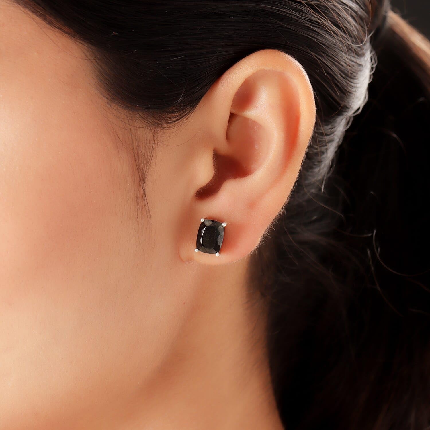 Stud Solitaire Earrings Platinum Plated 925 Sterling Silver Black Karelian Shungite Unique Birthday Christmas Gifts for Women Ct 2.1 - Image 3