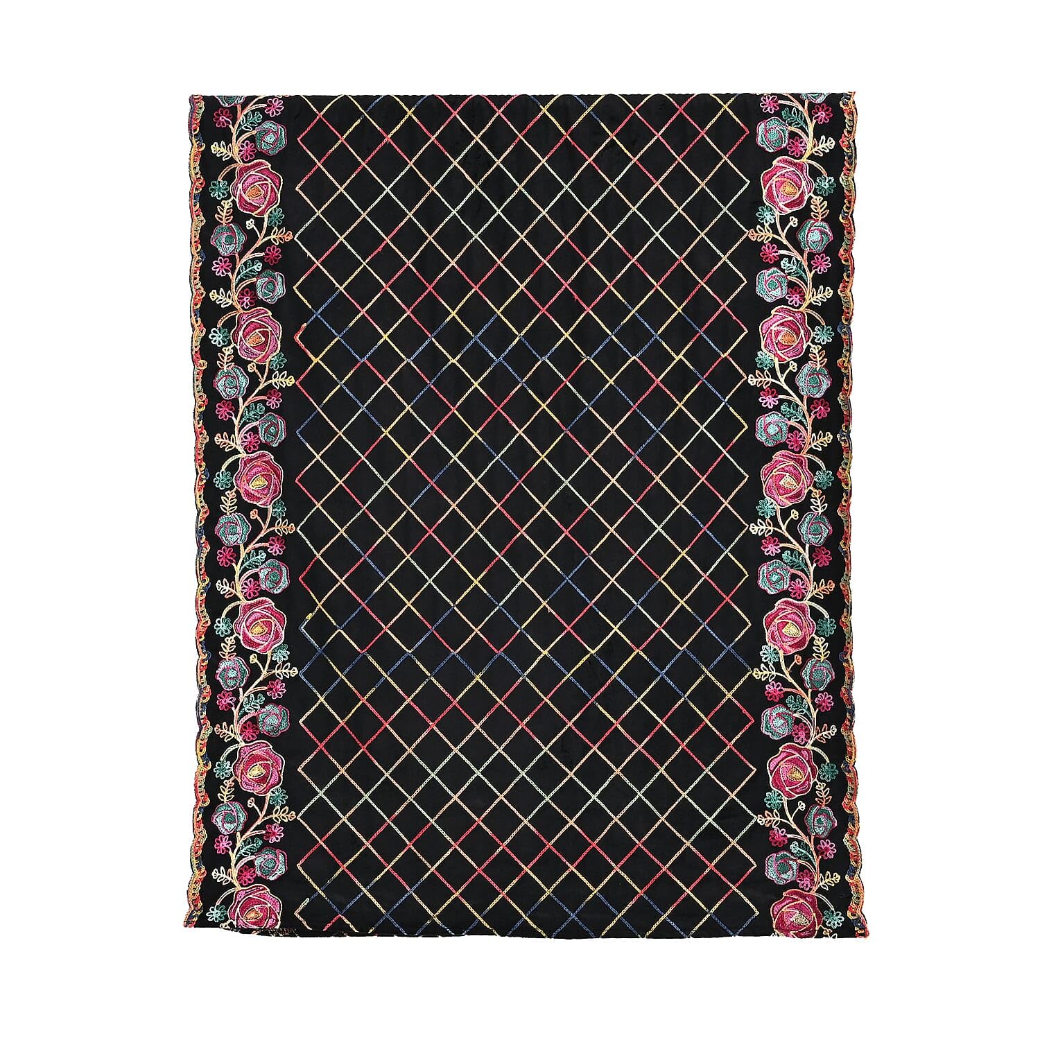 TAMSY Black Rose Floral Embroidered Polyester Scarf - One Size - Image 2