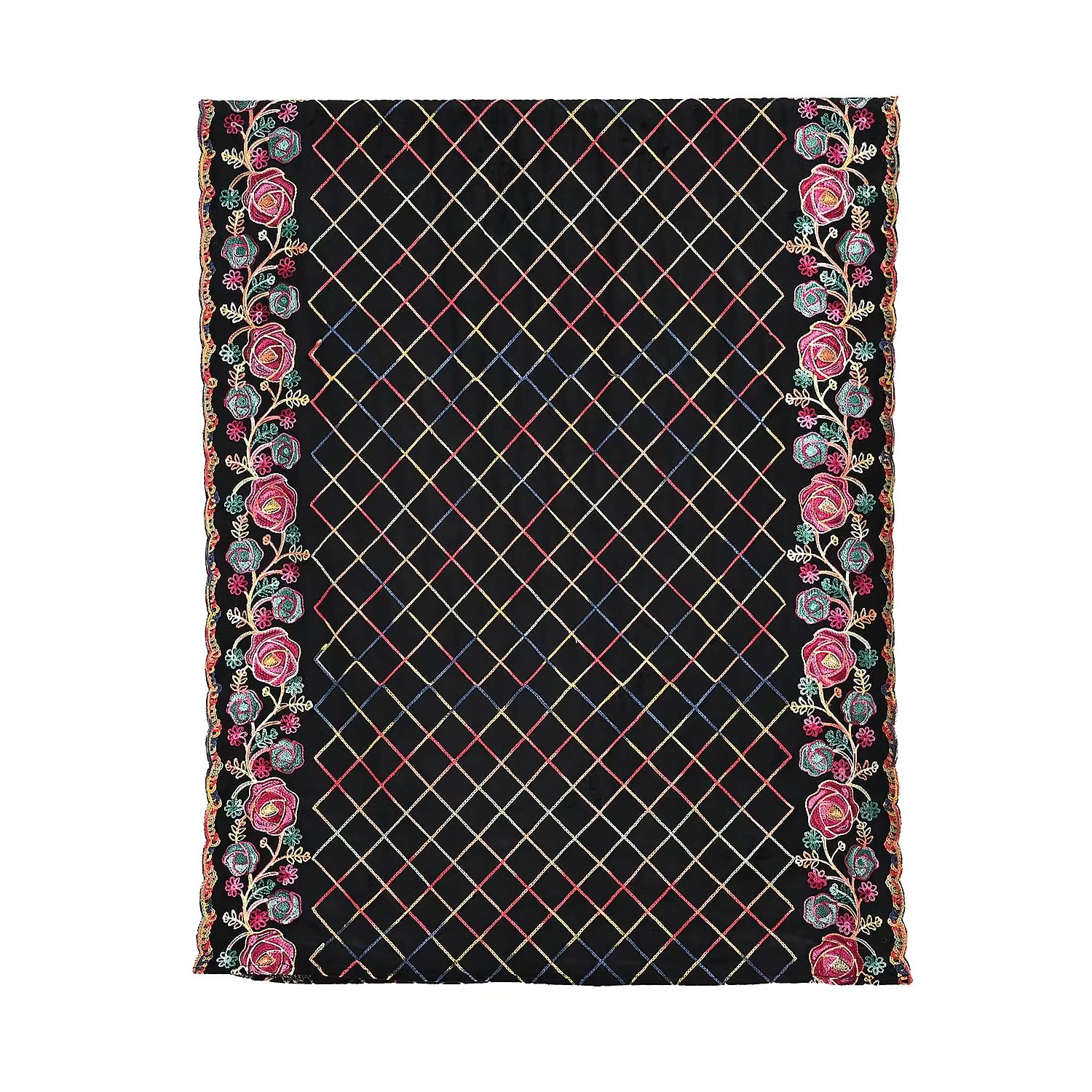 TAMSY Black Rose Floral Embroidered Polyester Scarf - One Size - Image 3