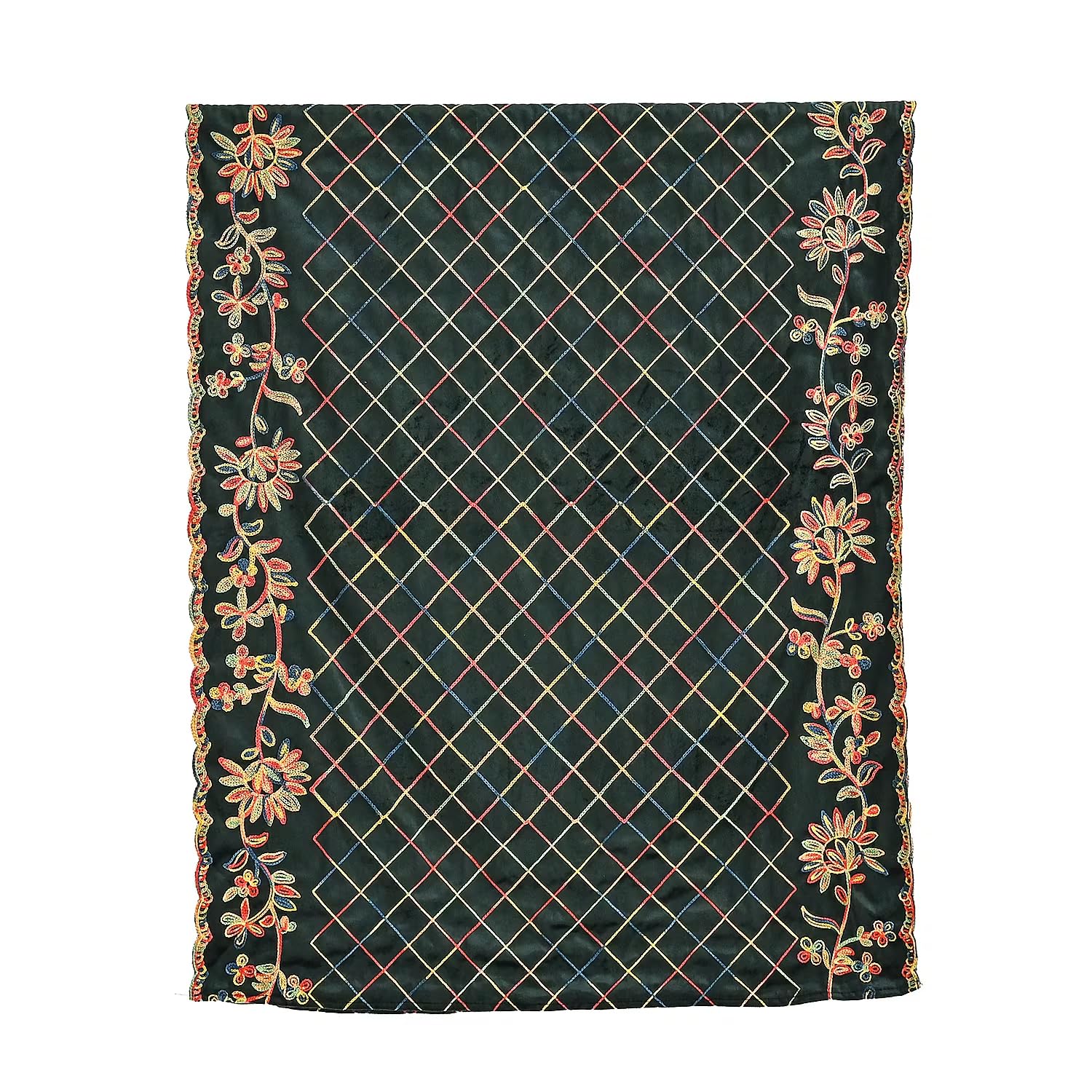 TAMSY Dark Green Floral Embroidered Polyester Scarf - One Size - Image 2