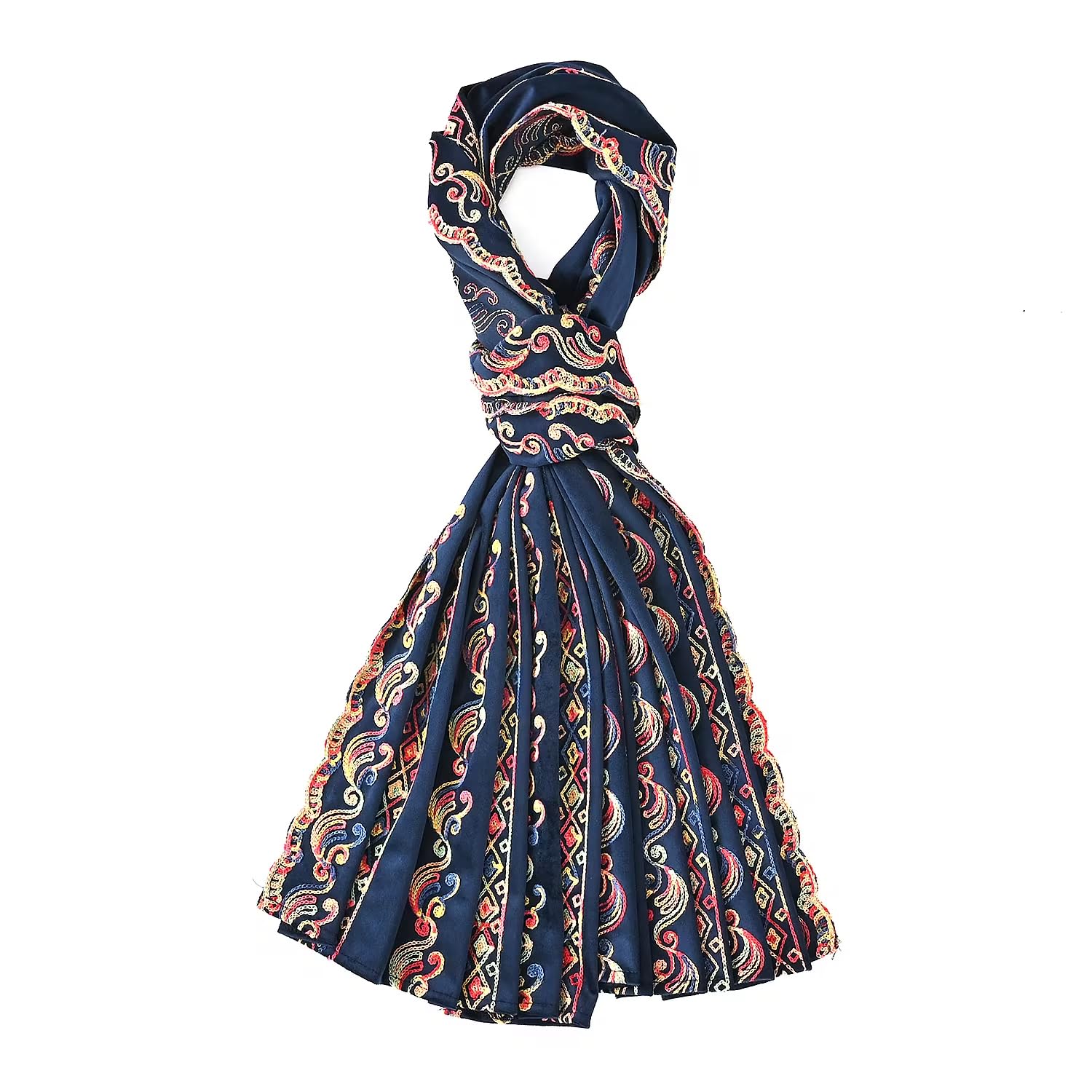 TAMSY Navy Abstract Embroidered Polyester Scarf - One Size