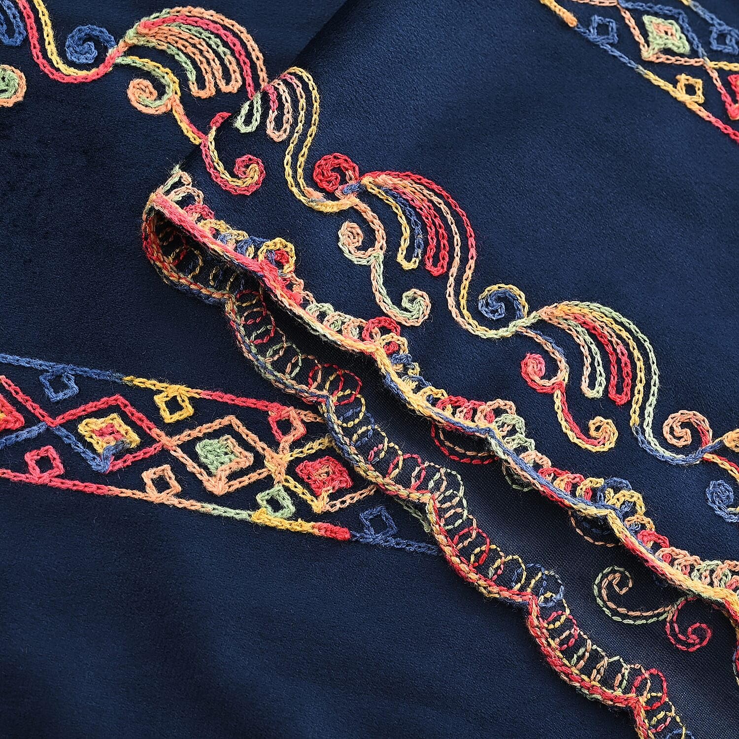 TAMSY Navy Abstract Embroidered Polyester Scarf - One Size - Image 2