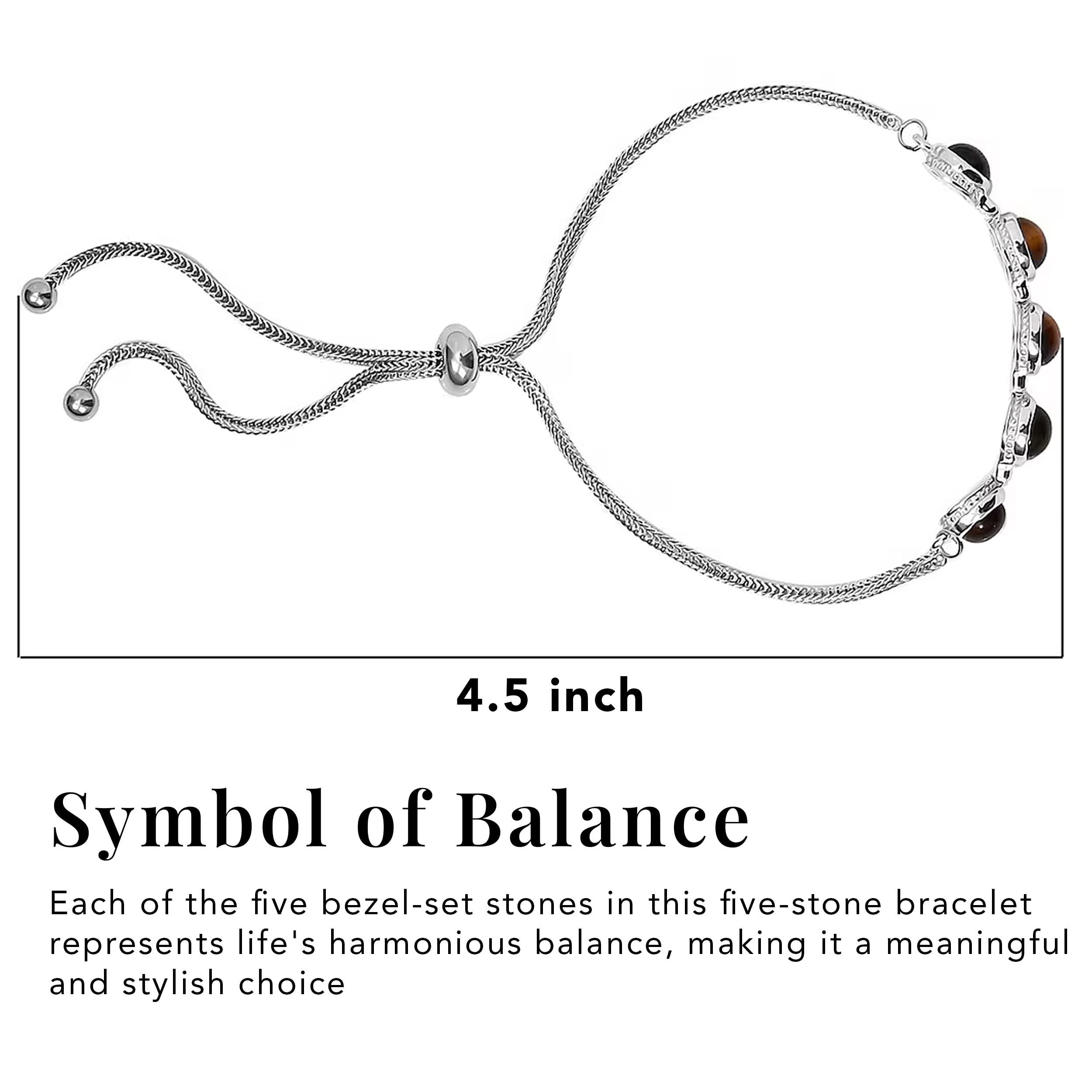 Tigers Eye Bracelet - Beaded Bracelets for Women Platinum Plated Bolo Bracelets - Adjustable Charm Bracelet Stretchable Ball Slider Gemstone Costume Jewelry - 9.50 " Christmas Gifts - Image 4