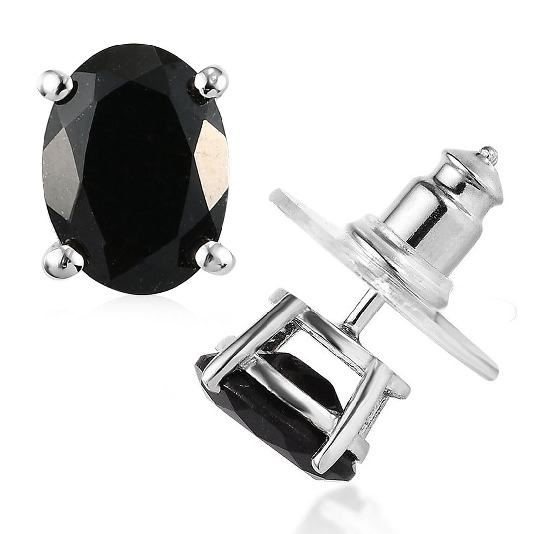 Tourmaline Black Stud Earrings for Women 925 Sterling Silver Platinum Plated Goth Comfy Birthday Christmas Gifts for Women