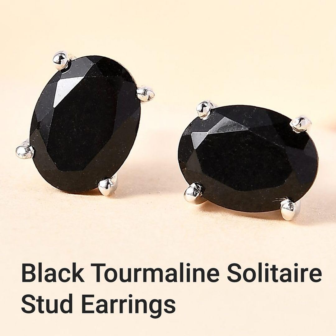 Tourmaline Black Stud Earrings for Women 925 Sterling Silver Platinum Plated Goth Comfy Birthday Christmas Gifts for Women - Image 2