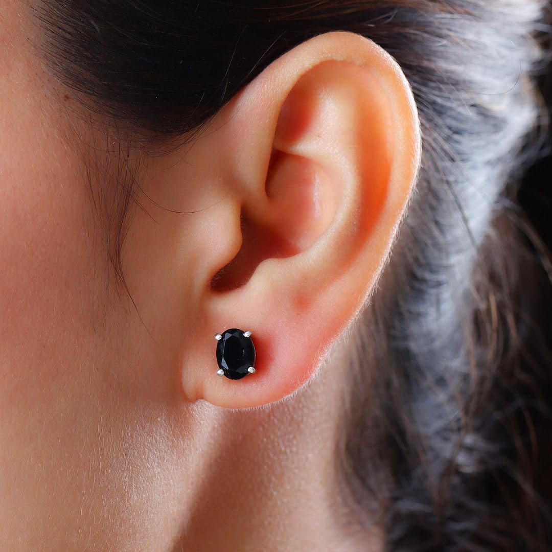 Tourmaline Black Stud Earrings for Women 925 Sterling Silver Platinum Plated Goth Comfy Birthday Christmas Gifts for Women - Image 3