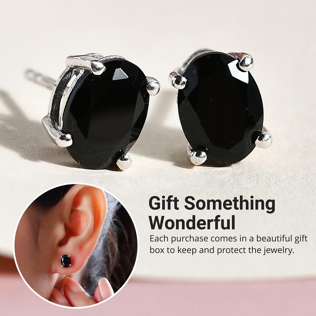 Tourmaline Black Stud Earrings for Women 925 Sterling Silver Platinum Plated Goth Comfy Birthday Christmas Gifts for Women - Image 6