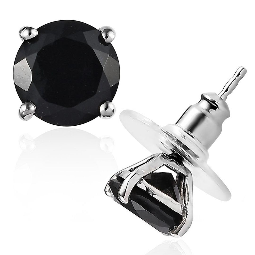 Tourmaline Black Stud Earrings for Women 925 Sterling Silver Platinum Plated Goth Comfy Birthday Christmas Gifts for Women