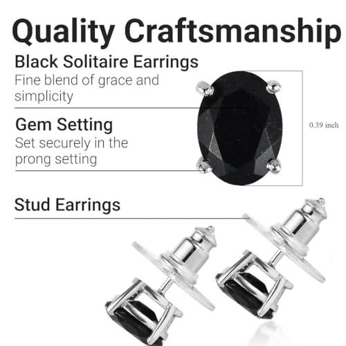 Tourmaline Black Stud Earrings for Women 925 Sterling Silver Platinum Plated Goth Comfy Birthday Christmas Gifts for Women - Image 5