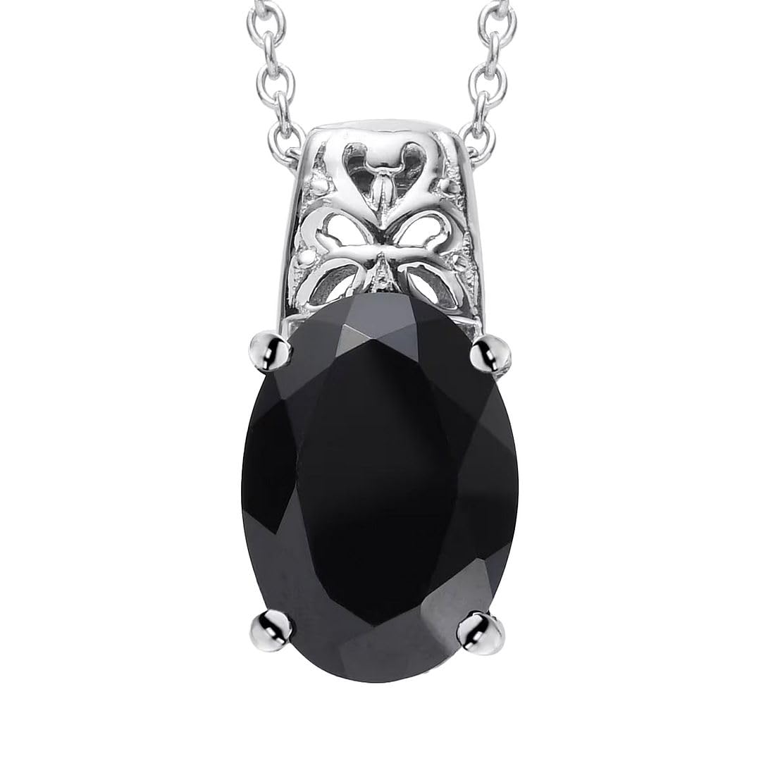 Tourmaline Spinel Pendant Black Necklaces for Women in 925 Sterling Silver & Stainless Steel Gemstone Birthstone Necklace - Engagement Anniversary Promise Christmas Gifts for Womens 20 Inches