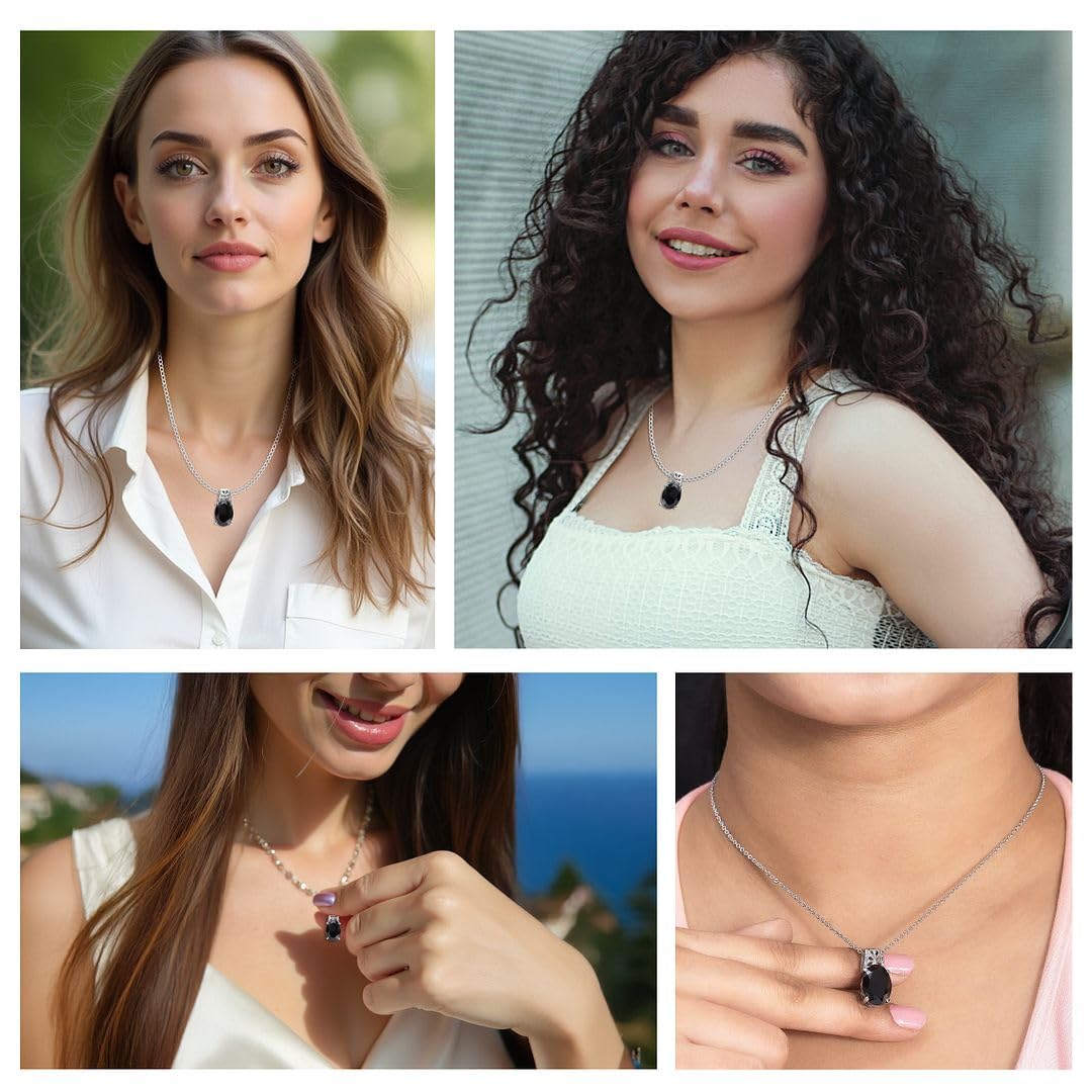 Tourmaline Spinel Pendant Black Necklaces for Women in 925 Sterling Silver & Stainless Steel Gemstone Birthstone Necklace - Engagement Anniversary Promise Christmas Gifts for Womens 20 Inches - Image 2