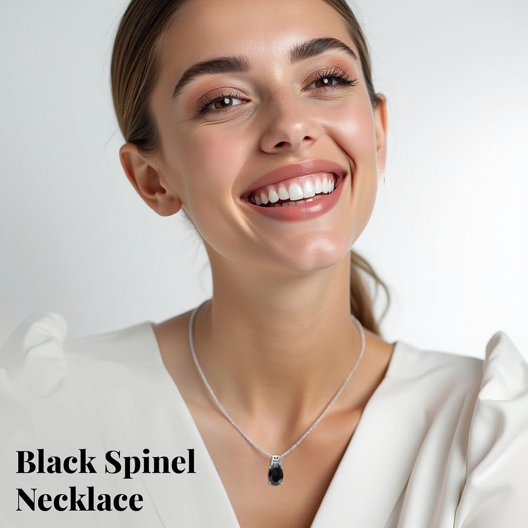 Tourmaline Spinel Pendant Black Necklaces for Women in 925 Sterling Silver & Stainless Steel Gemstone Birthstone Necklace - Engagement Anniversary Promise Christmas Gifts for Womens 20 Inches - Image 4