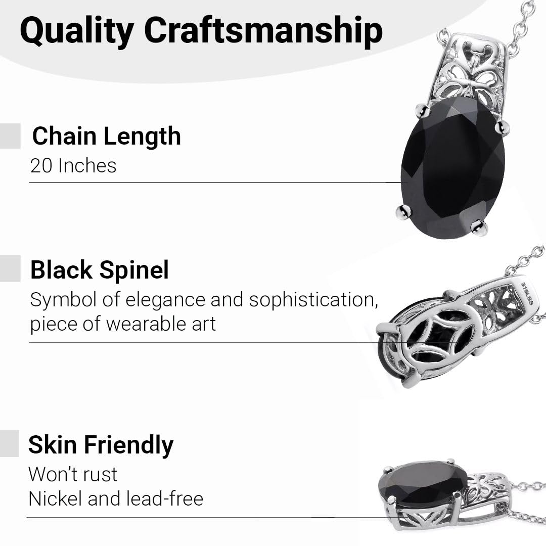 Tourmaline Spinel Pendant Black Necklaces for Women in 925 Sterling Silver & Stainless Steel Gemstone Birthstone Necklace - Engagement Anniversary Promise Christmas Gifts for Womens 20 Inches - Image 5